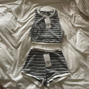 Zara black and white striped short set